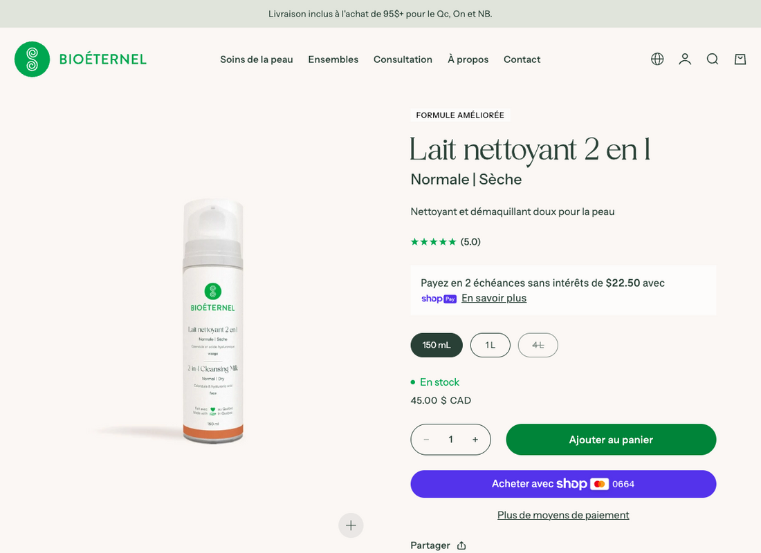 Bioéternel : la mise en ligne d'une boutique de produits naturels visage et corps à Montréal
