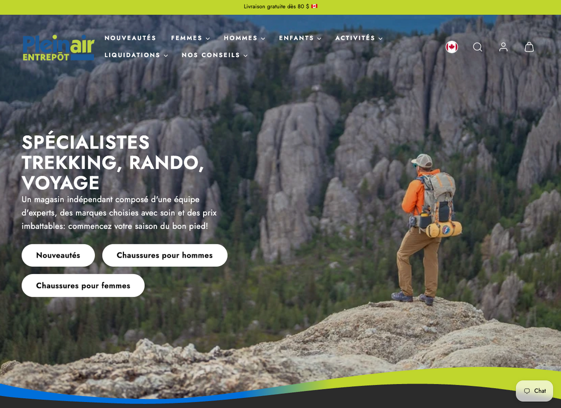 Plein Air Entrepôt : refonte complète d'une boutique en ligne d'équipement de plein air